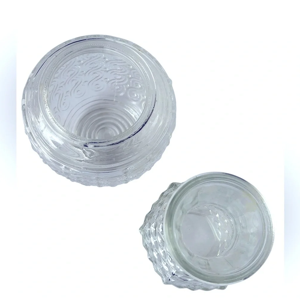 Two Vintage Glass Textured Accent Vases (One Swirl & One a Diamond Pattern.)